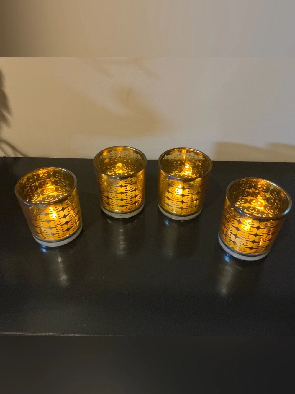 4 Silver & Orange Halloween Jack-o-Lantern Votive Candle Holders  🎃